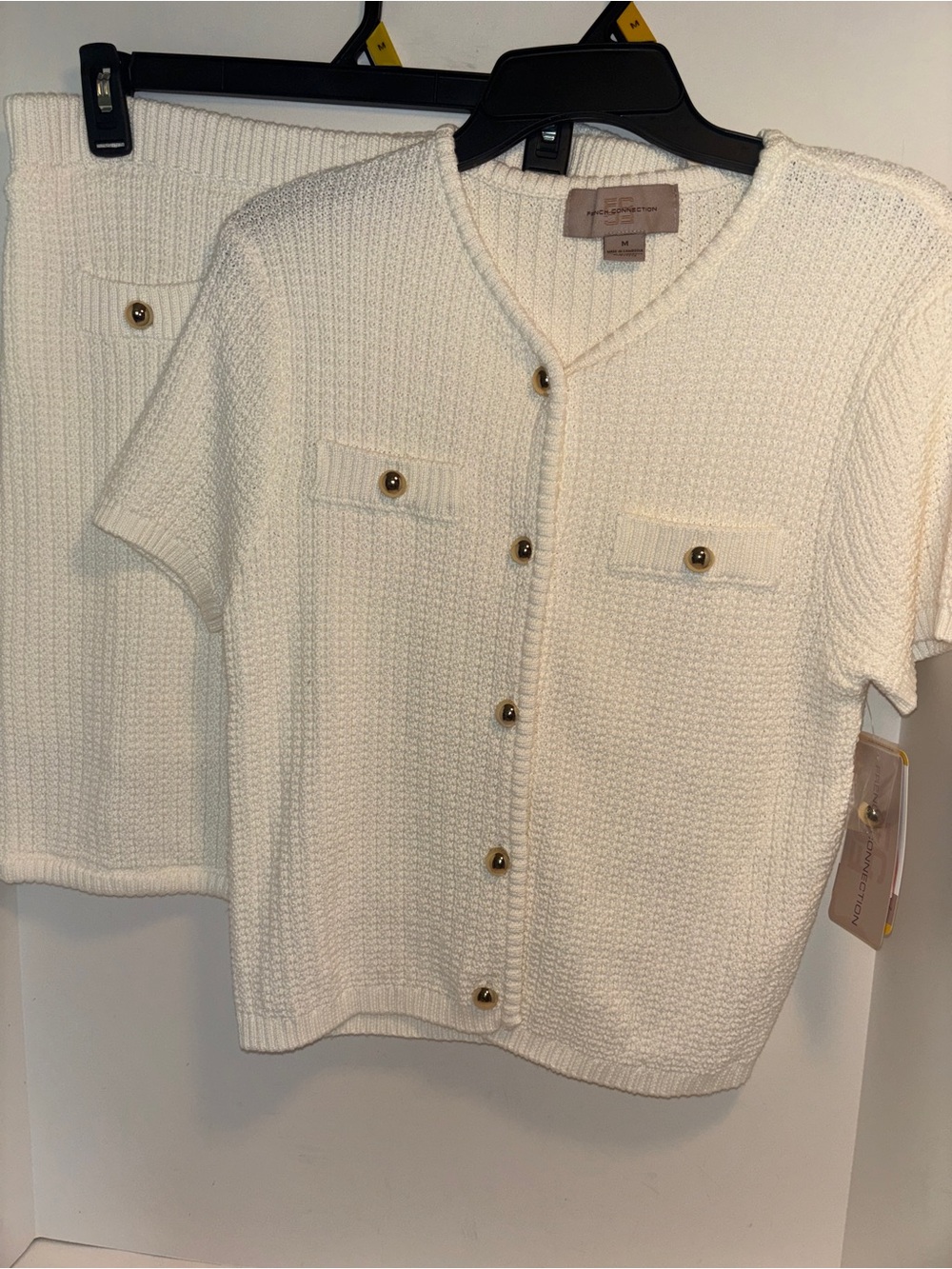French Connection Textured Ivory Short-Sleeve Button Cardigan Set NWT